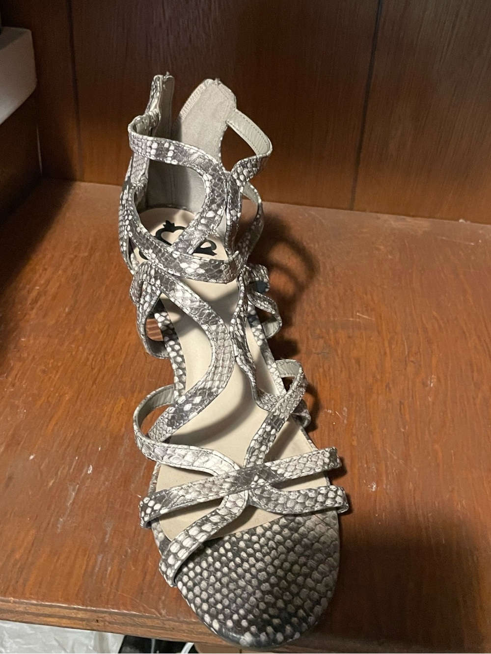 Strappy Snake-Print Gladiator Sandal - Gray